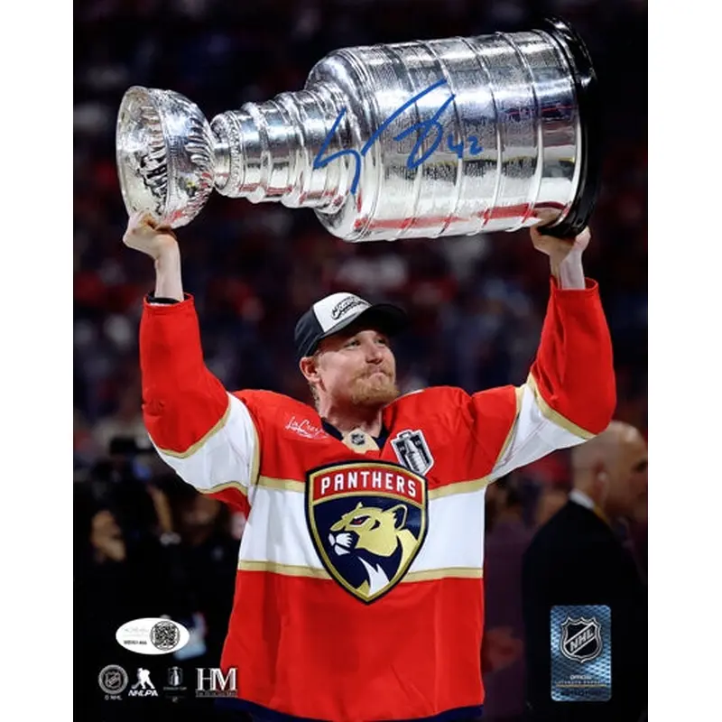 Gustav Forsling Autographed Florida Panthers 2025 Stanley Cup Trophy 8x10 Photo - JSA