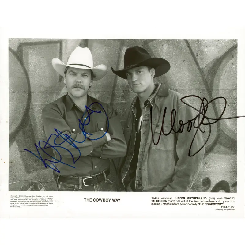 Kiefer Sutherland Woody Harrelson The Cowboy Way Signed 8x10 Photo BAS #AD64467