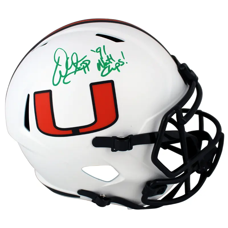 Miami Warren Sapp "1991 Natl Champs" Signed Lunar Full Size Speed Rep Helmet BAS