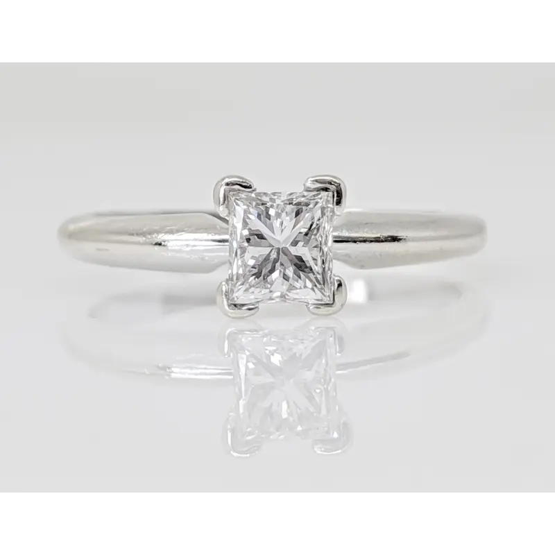 14K WHITE .47 CARAT TOTAL SI2 I DIAMOND PRINCESS CUT SOLITAIRE ESTATE RING 1.7 GRAMS