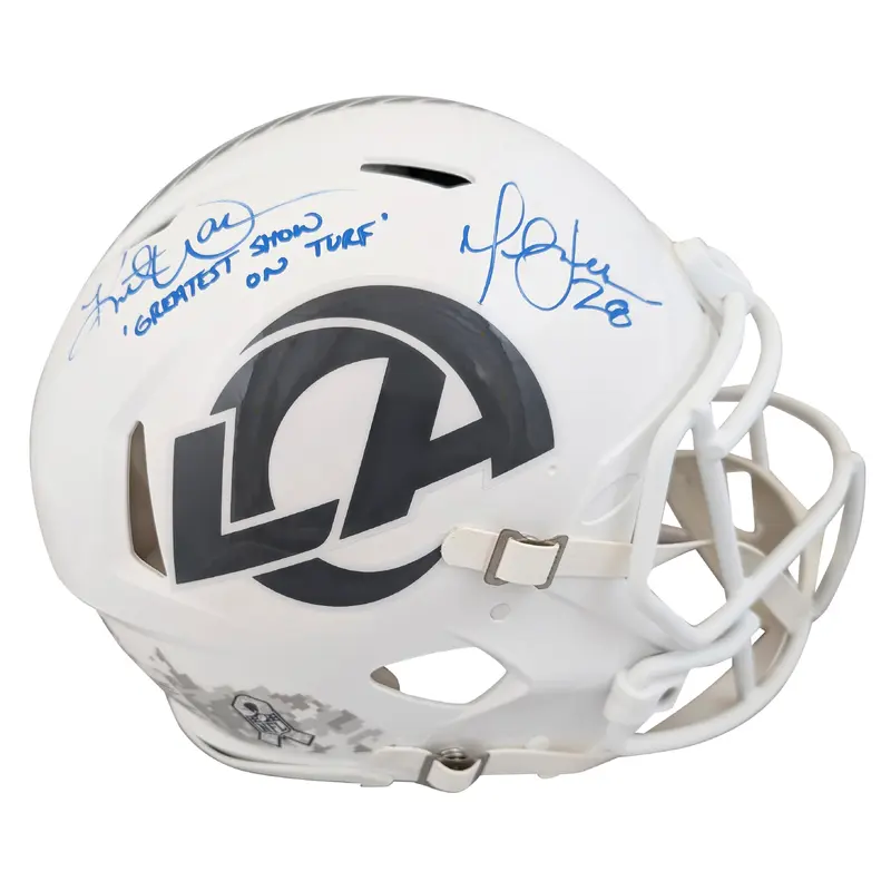 Rams Marshall Faulk & Kurt Warner Signed STS III F/S Speed Proline Helmet BAS W
