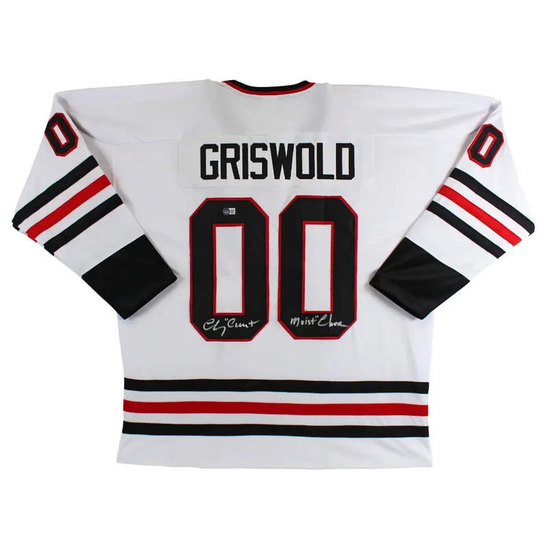 Chevy Chase Christmas Vacation Signed White Griswold Hockey Jersey BAS #WR45556