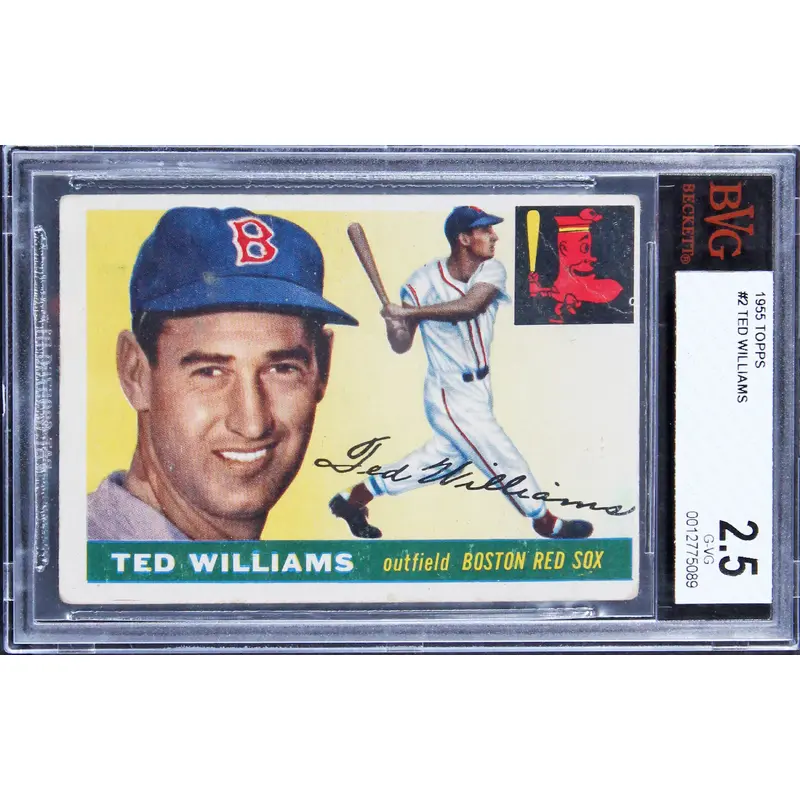 Red Sox Ted Williams 1955 Topps #2 Card Graded G-VG 2.5 BGS Slabbed