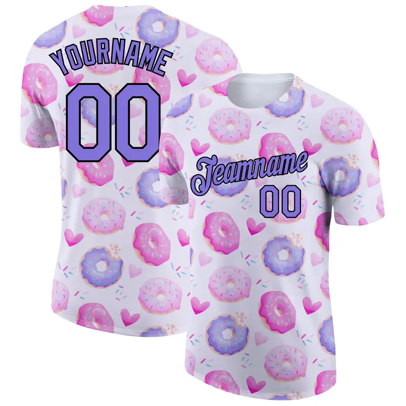 Custom White Purple-Black 3D Pattern Design Dessert Performance T-Shirt