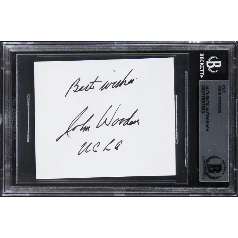 UCLA John Wooden "Best Wishes, UCLA" Signed 2.5x3 Cut Signature BAS Slabbed