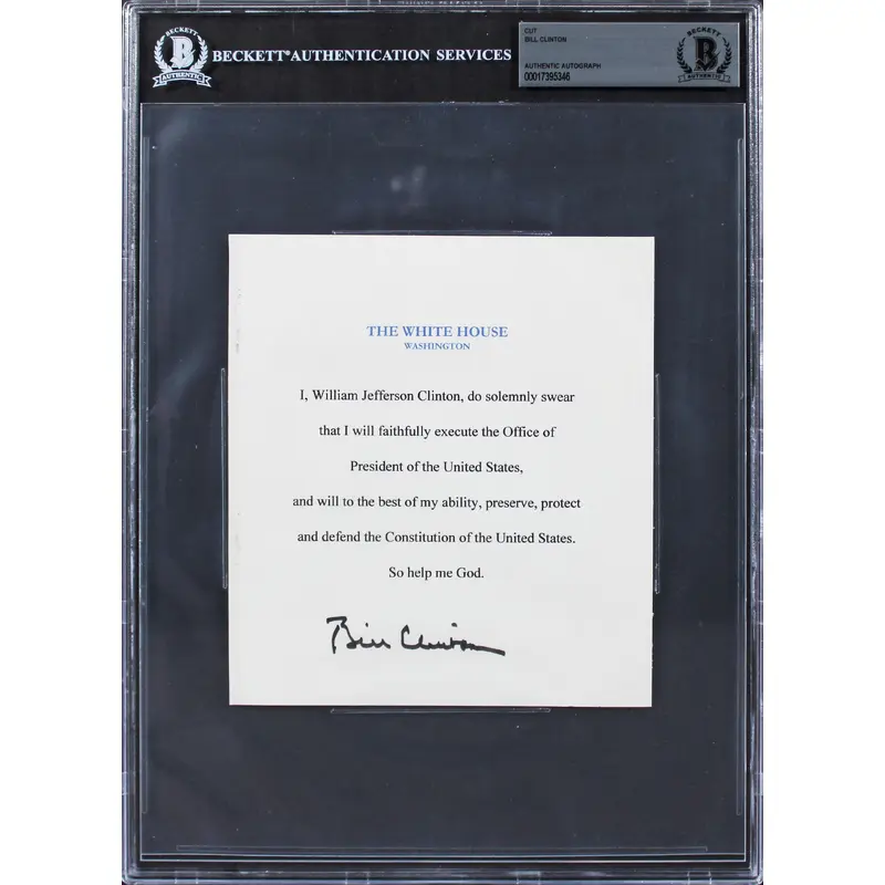 Bill Clinton Authentic Signed 5.75x6.25 Oath Of Office Cut Signature BAS Slabbed