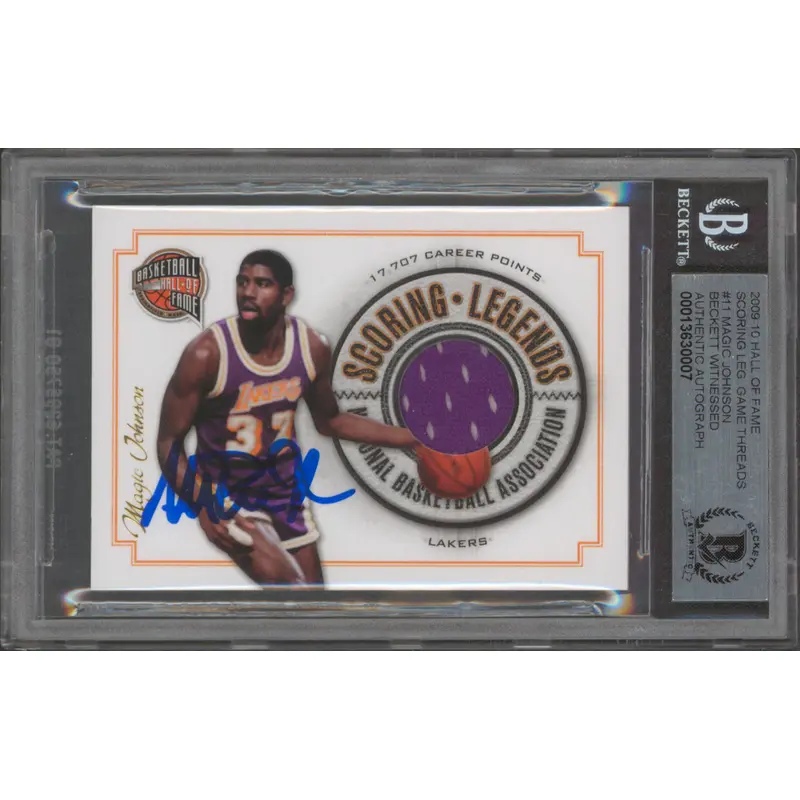Lakers Magic Johnson Signed 2009 HOF SL Game Threads #11 Card Auto 10! BAS Slab