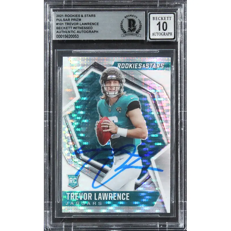 Trevor Lawrence Signed 2021 Rookies & Stars Pulsar #101 RC Card Auto 10 BAS Slab