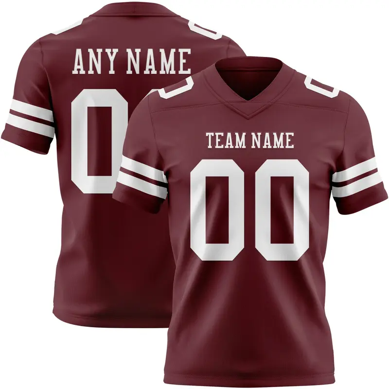 Custom Burgundy White Mesh Authentic Football Jersey