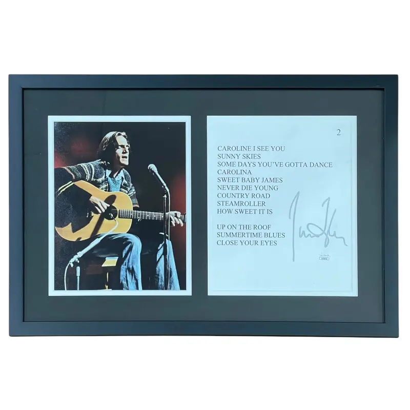 James Taylor Autographed Music Set List Deluxe Framed with 8x10 Photo - JSA
