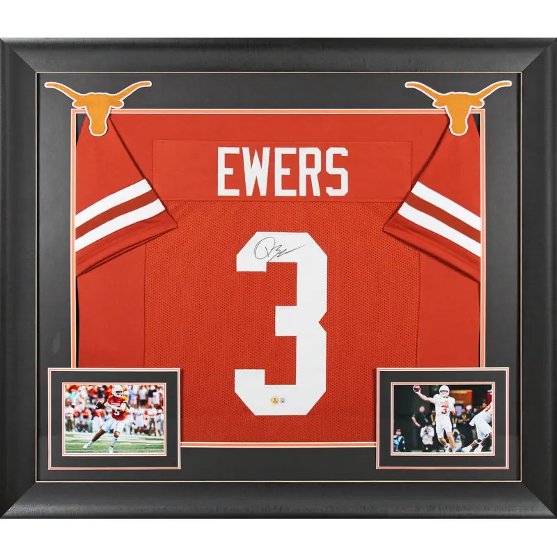Texas Quinn Ewers Signed Burnt Orange Pro Style Framed Jersey BAS Witnessed