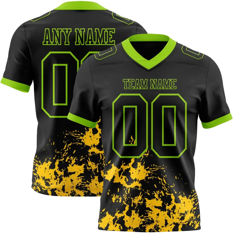Custom Black Yellow-Neon Green Splash Mesh Authentic Football Jersey
