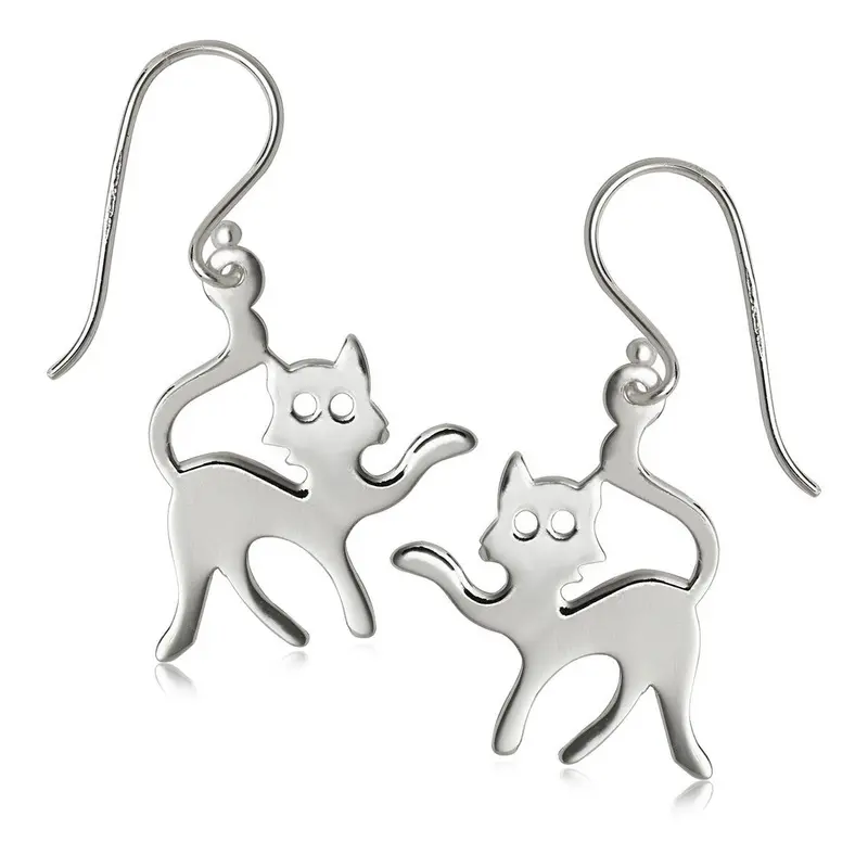 Sterling Silver Flat Cat Earrings
