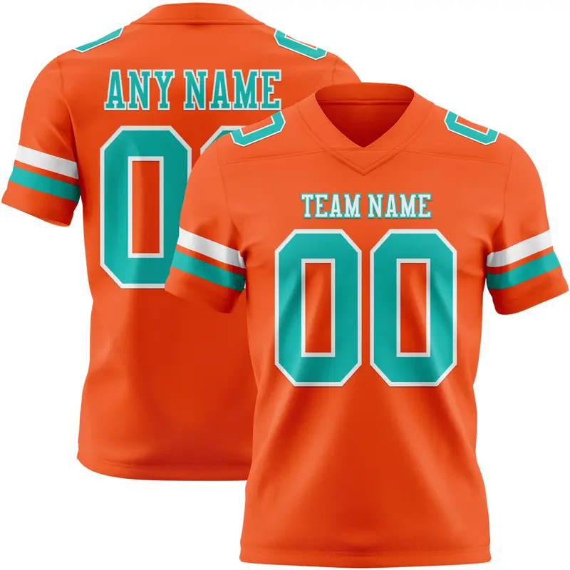 Custom Orange Aqua-White Mesh Authentic Football Jersey