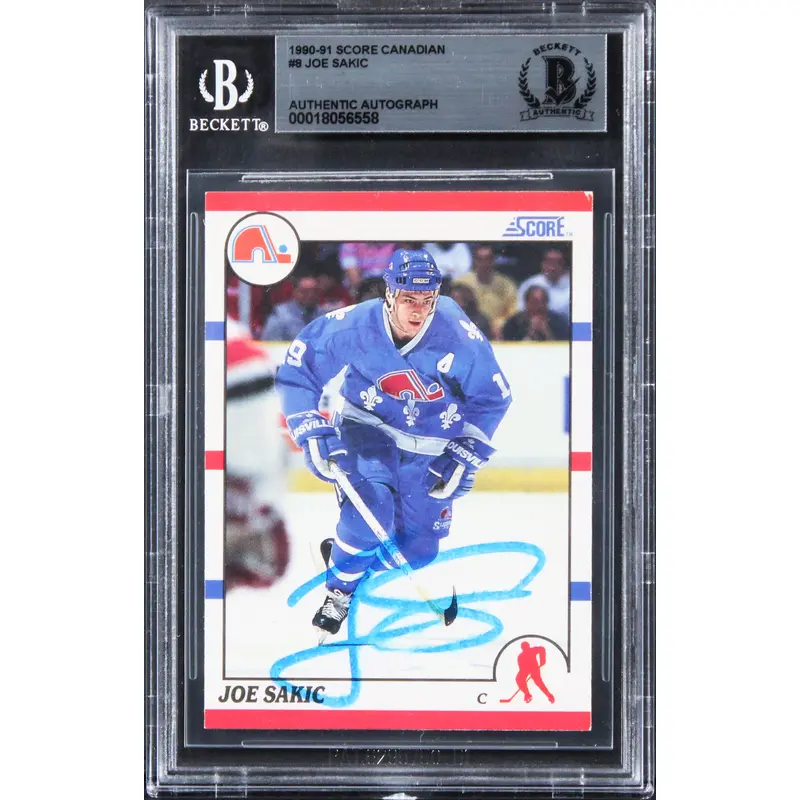 Nordiques Joe Sakic Authentic Signed 1990 Score Canadian #8 Card BAS Slabbed