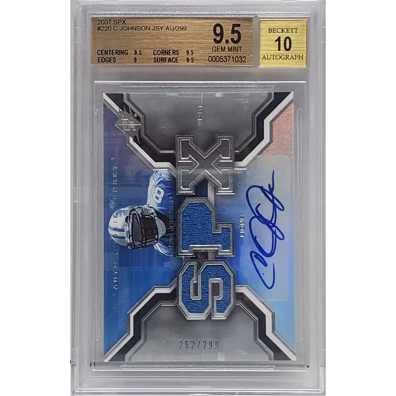 Calvin Johnson 2007 Upper Deck SPX Jersey Auto Rookie #262/299 BGS 9.5 Auto 10