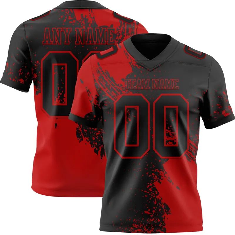 Custom Black Red 3D Pattern Abstract Brush Stroke Mesh Authentic Football Jersey