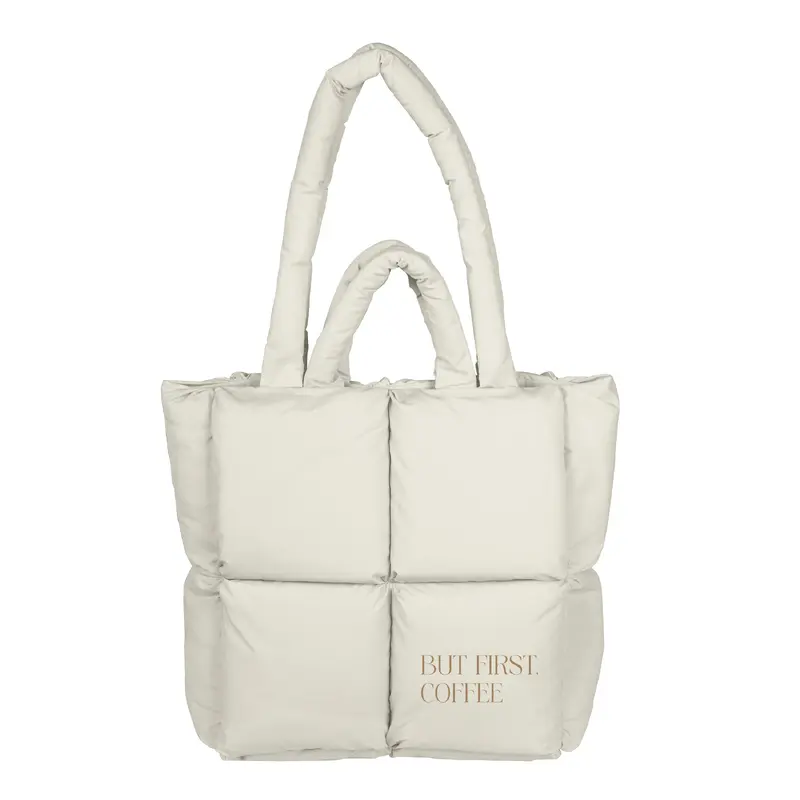 Just a Girl But First Coffee Puff Tote