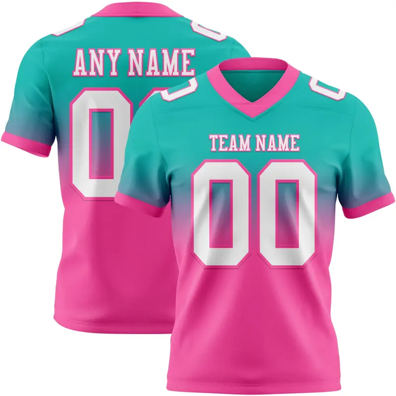 Custom Aqua White-Pink Mesh Authentic Fade Fashion Football Jersey