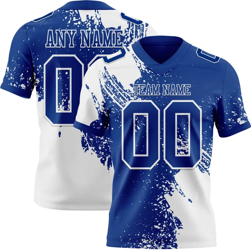 Custom Royal White 3D Pattern Abstract Brush Stroke Mesh Authentic Football Jersey