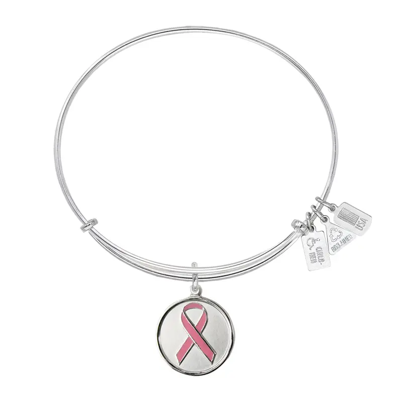 Pink Awareness Ribbon Charm Bangle