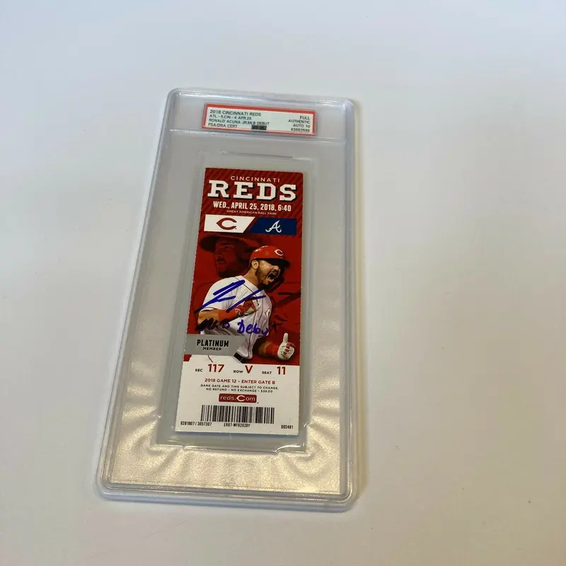 Ronald Acuna Jr. Signed Debut Full Ticket PSA DNA GEM MINT 4-25-2018