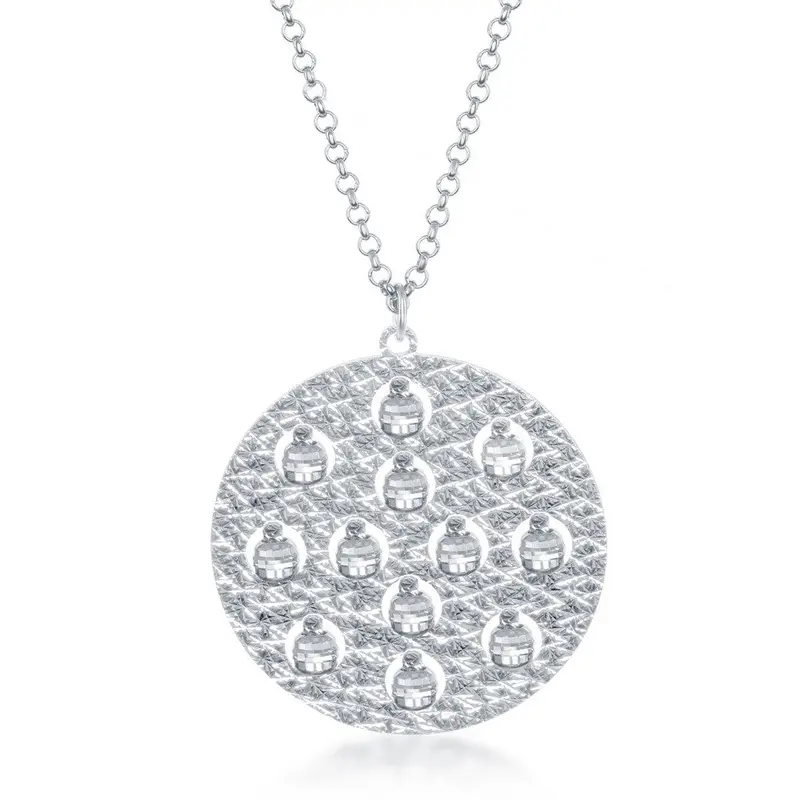 Sterling Silver Round Disc with Diamond Cut Beads Necklace