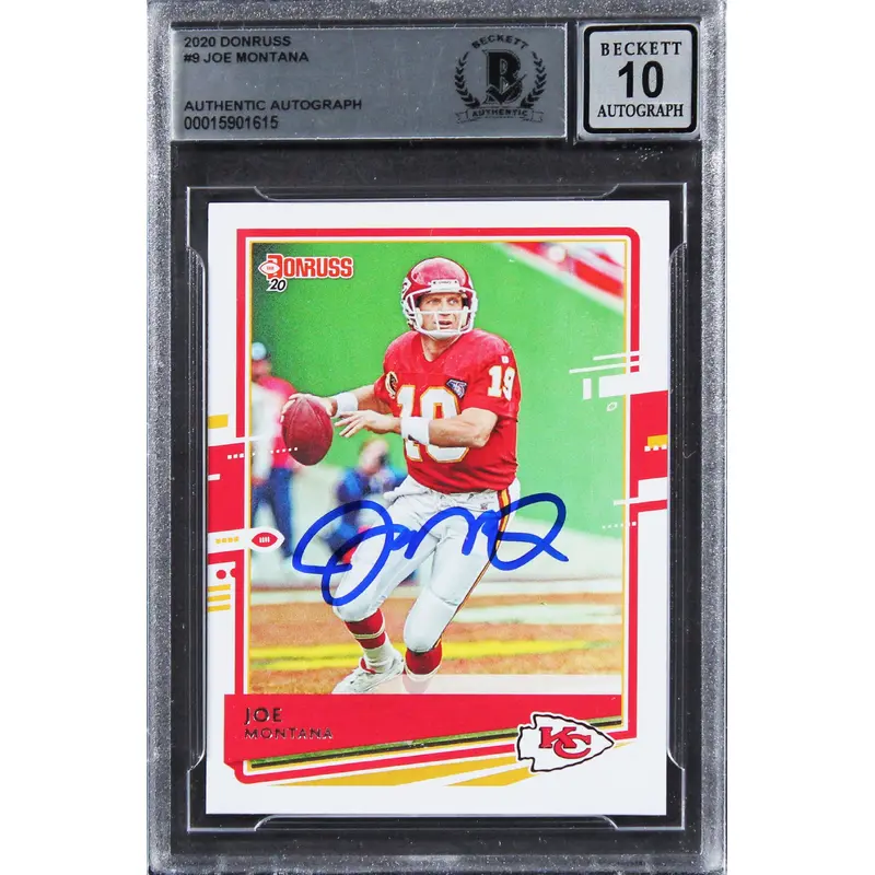 Chiefs Joe Montana Authentic Signed 2020 Donruss #9 Card Auto 10! BAS Slabbed