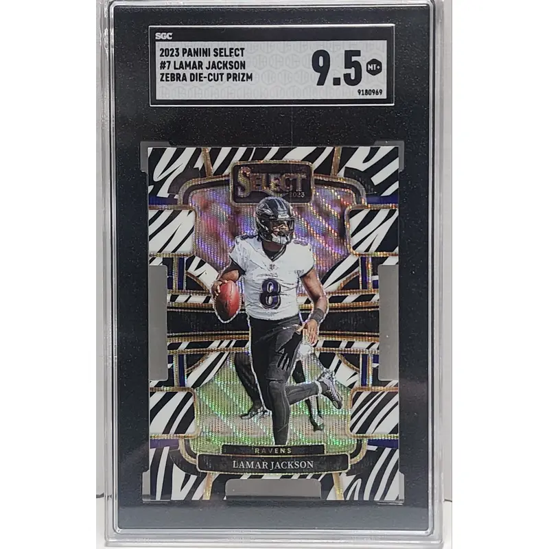 Lamar Jackson 2023 Panini Select #7 Zebra Die-Cut SGC 9.5 Mint+