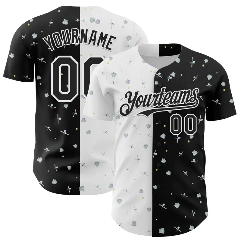 Custom Black White 3D Pattern Design Space Satellite Authentic Baseball Jersey