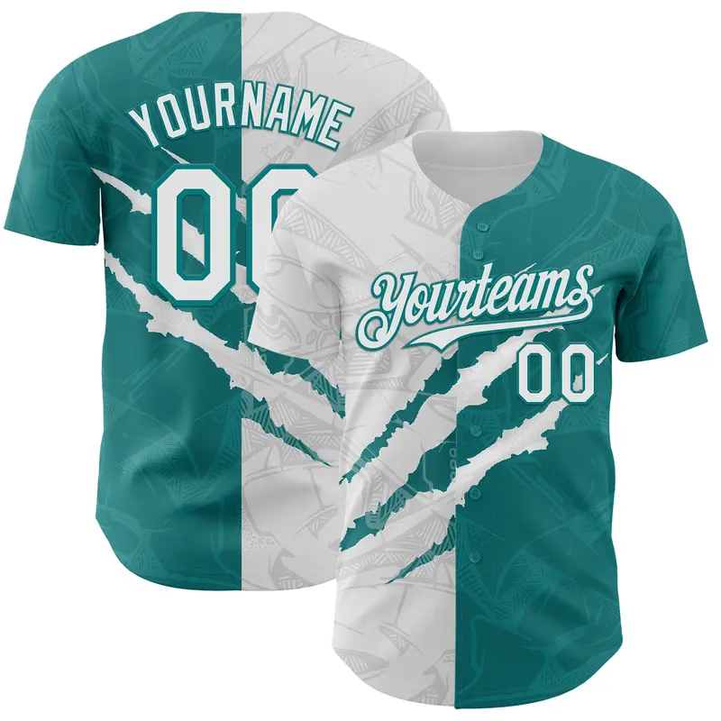 Custom Graffiti Pattern White-Teal 3D Scratch Authentic Baseball Jersey