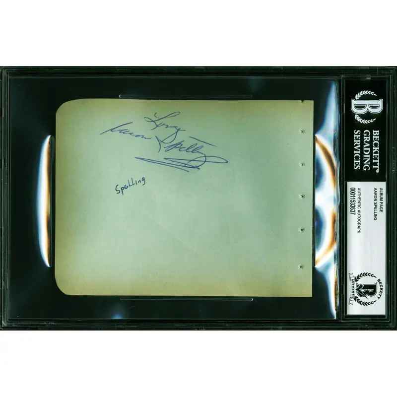 Aaron Spelling Charlie's Angels "Love" Signed 4.5x5.75 Album Page BAS Slabbed