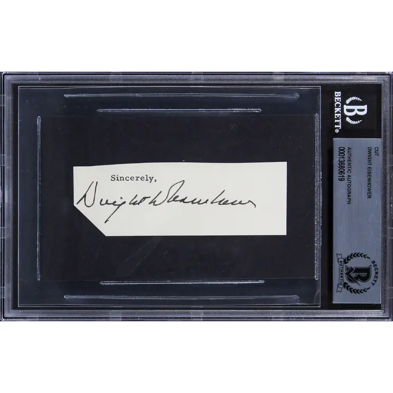 Dwight D. Eisenhower Authentic Signed 1.35x3.85 Cut Signature BAS Slabbed