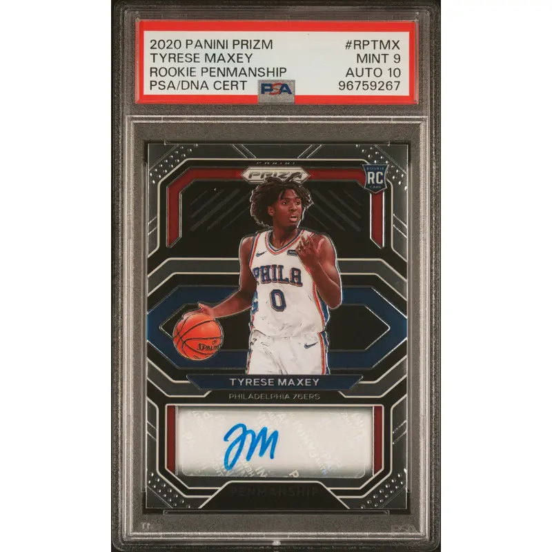 Tyrese Maxey 2020 PAnini Prizm Rookie Prenmaship Auto PSA 9 Auto 10