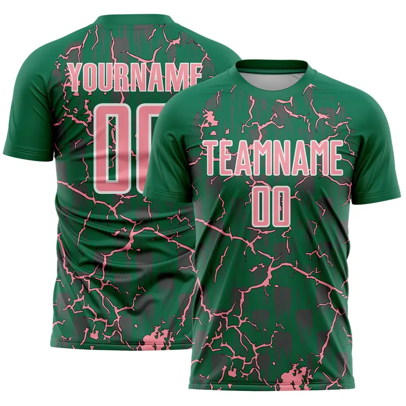 Custom Kelly Green Medium Pink-White Lightning Sublimation Soccer Uniform Jersey