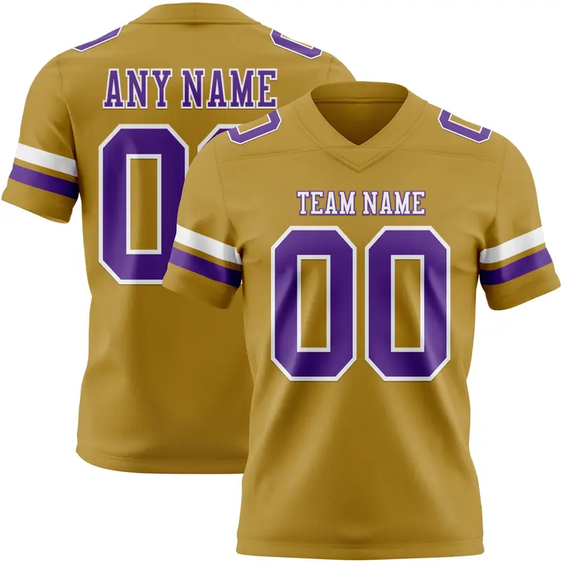 Custom Old Gold Purple-White Mesh Authentic Football Jersey