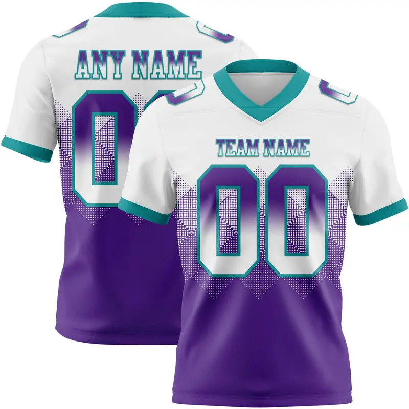 Custom White Purple-Teal Mesh Authentic Gradient Square Shape Flag Football Jersey