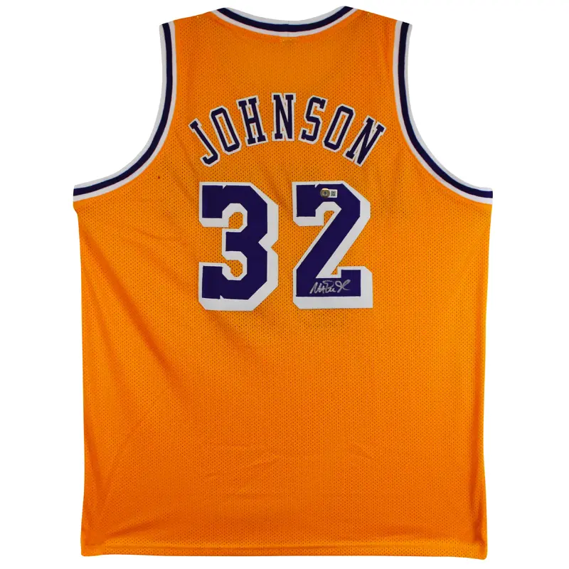 Magic Johnson Authentic Signed Yellow Pro Style Jersey BAS Witnessed #W491245