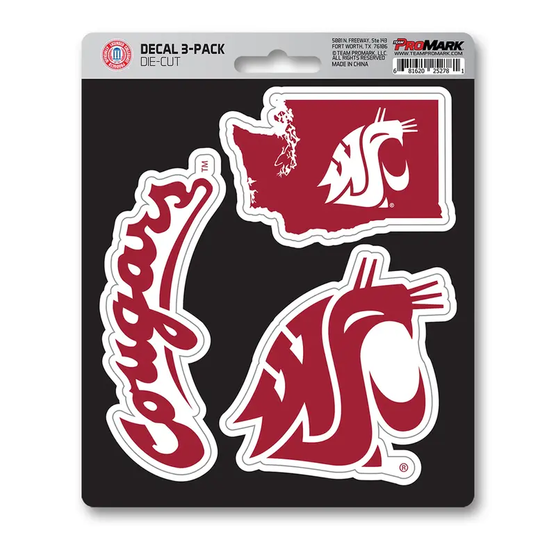 Washington State University Decal 3-pk