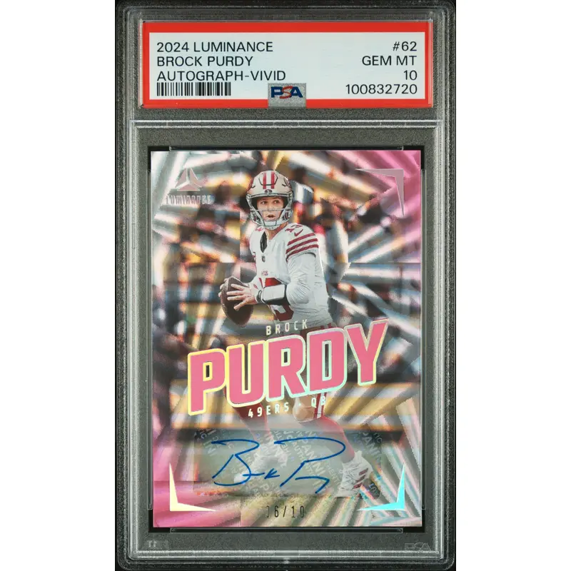 Brock Purdy 2024 Panini Luminance Vivid Autograph #3/10 PSA 10 Gem Mint