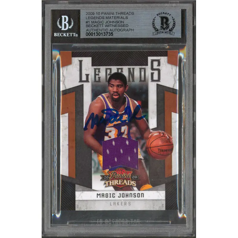 Magic Johnson Signed 2009 Panini Threads LM #1 #52/100 Card Auto 10! BAS Slabbed