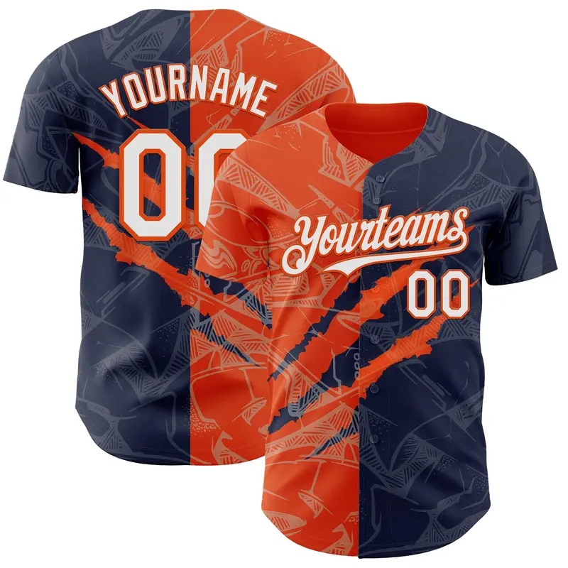 Custom Graffiti Pattern White Navy-Orange 3D Scratch Authentic Baseball Jersey