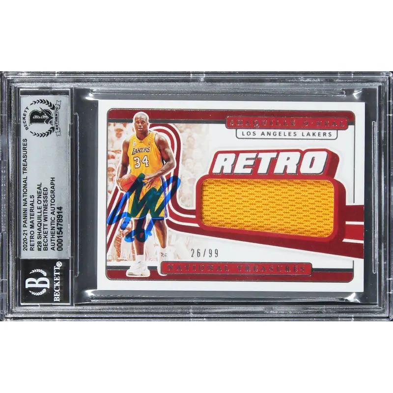 Shaquille O'Neal Signed 2020 Panini NT Retro Mat #28 26/99 Card Auto 10 BAS Slab