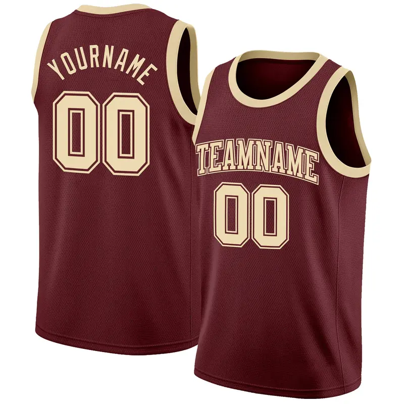 Custom Burgundy Cream Authentic Basketball Jersey