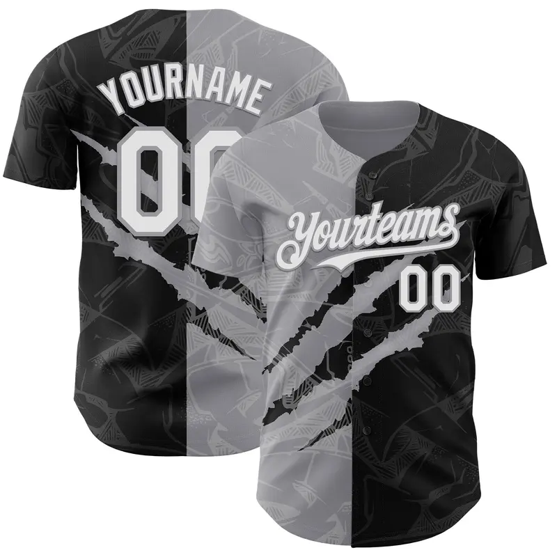 Custom Graffiti Pattern White Black-Gray 3D Scratch Authentic Baseball Jersey