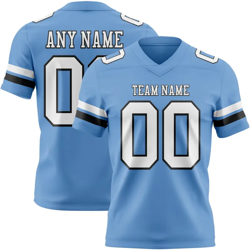 Custom Light Blue White-Black Mesh Authentic Football Jersey