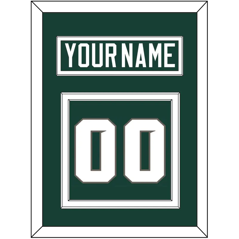 Michigan State Hockey Nameplate & Number (Back) - Road Green (2006-2007) - Double Mat 3