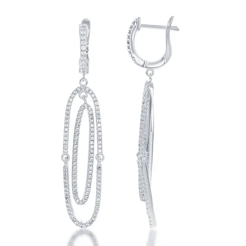 Sterling Silver White Topaz Open Double Oval Earrings