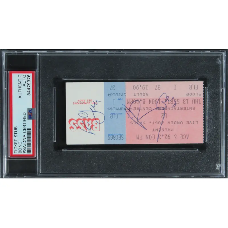 Bono U2 Signed 1984 Australia Unforgettable Fire Tour Ticket Stub PSA/DNA Slab