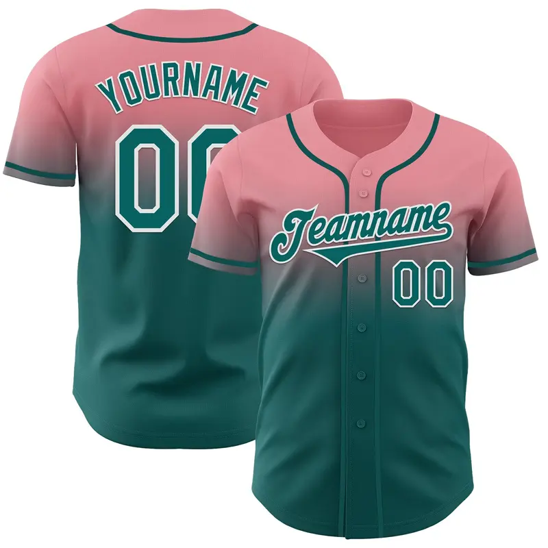 Custom Medium Pink Teal-White Authentic Fade Fashion Baseball Jersey